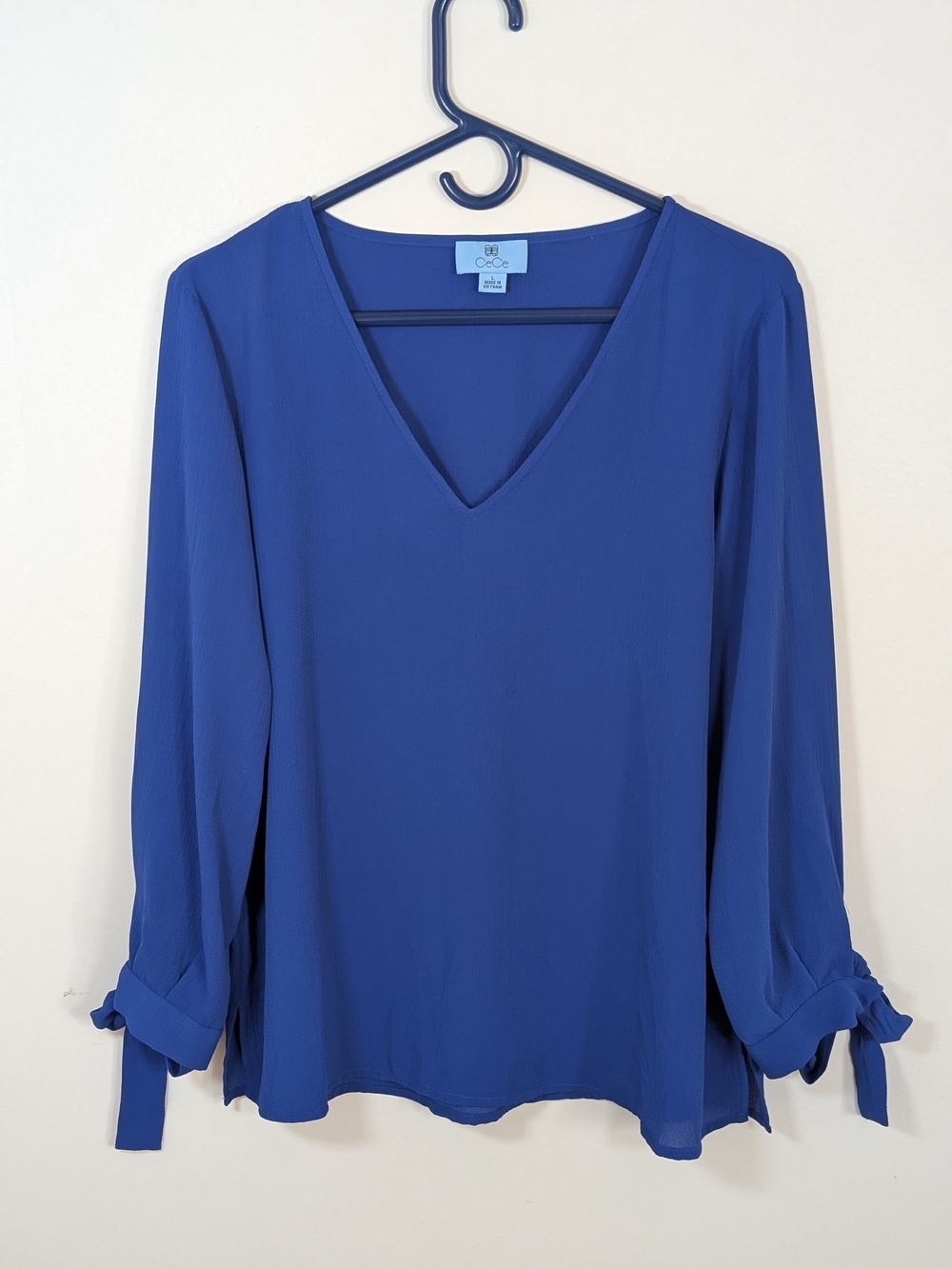 CeCe V-Neck Long Sleeve Blouse in Royal Blue